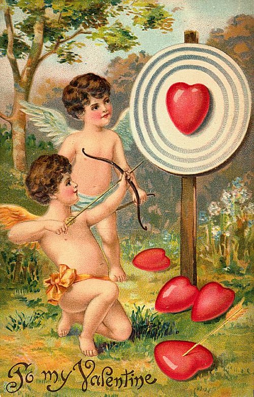 Victorian Cherub Cupid Valentine Card with Target Heart