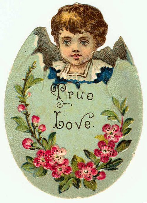Victorian 'True Love' Die-Cut Greeting Card with Cherub & Flowers