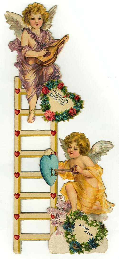 Victorian Angel Cherub Love Ladder Die-Cut Valentine Card