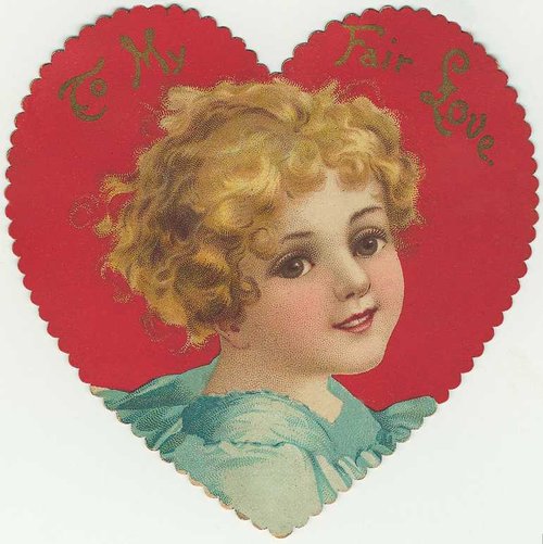 Victorian Valentine Die-Cut Heart with Golden-Haired Child