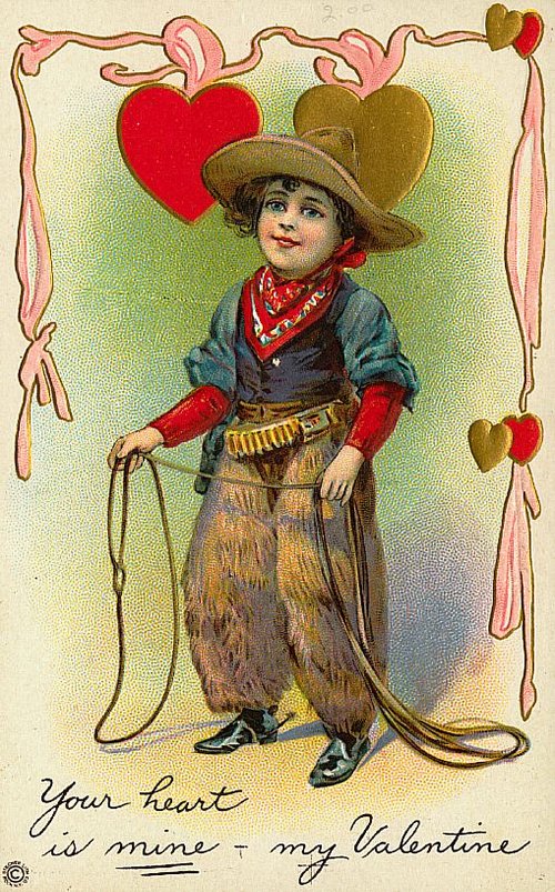 Cowboy Cupid Valentine Card - Vintage Chromolithograph