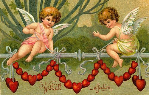 Victorian Cherubs Heart Garland Valentine Greeting Card