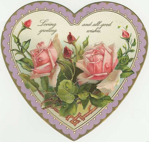 Victorian Heart-Shaped Valentine Card with Pink Roses | Vintage Greeting