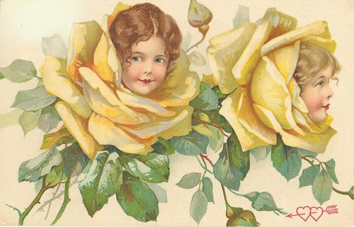 Victorian Valentine: Children in Yellow Roses