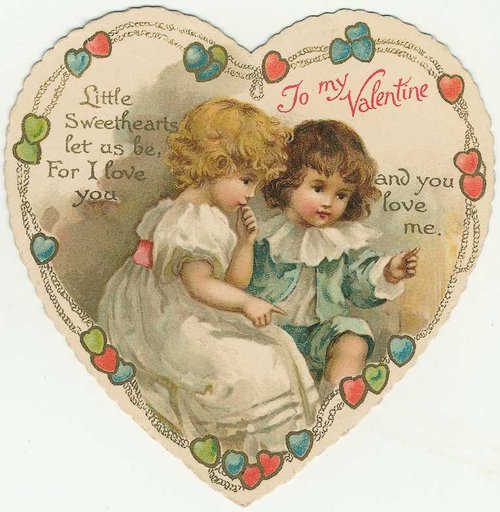 Victorian Valentine Die-Cut Heart: Two Children Love Note