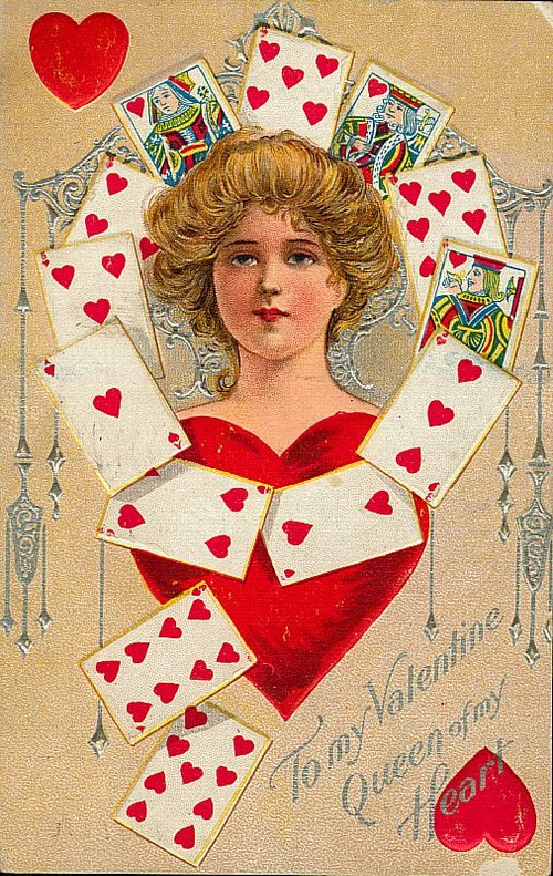 Victorian Valentine Card with Playing Cards & Hearts