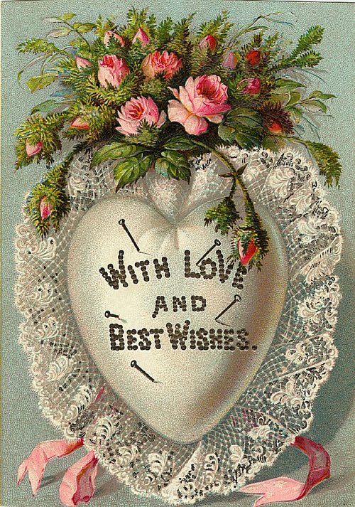 Victorian Love & Best Wishes Heart Greeting Card, 1880s