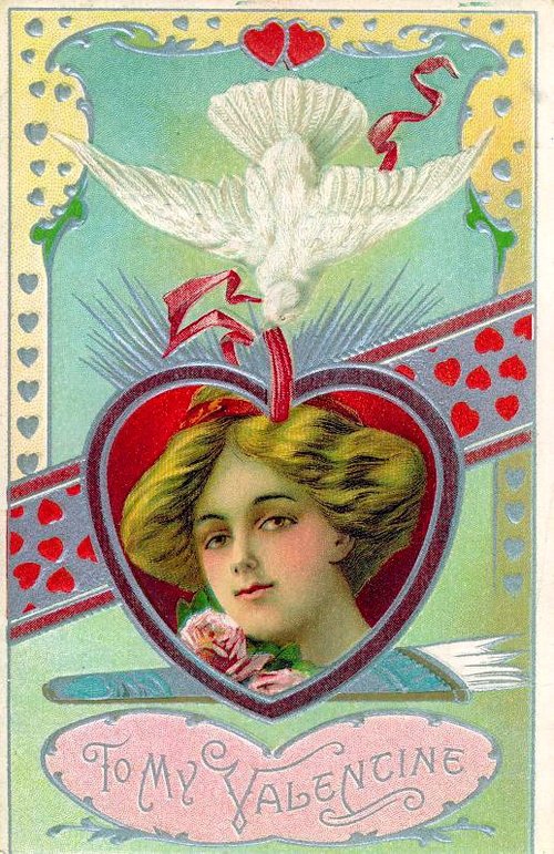 Victorian Valentine's Day Greeting Card with White Dove
