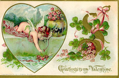 Victorian Valentine Card with Cherub and Flowers, 1906