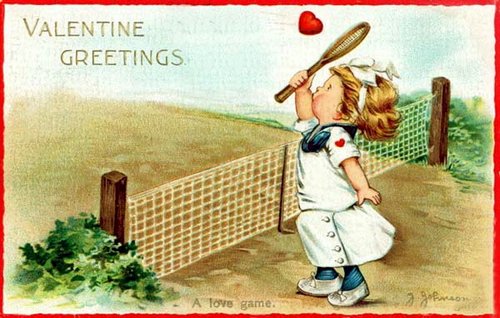 Vintage Valentine's Day Greeting Card with Child Playing Tennis