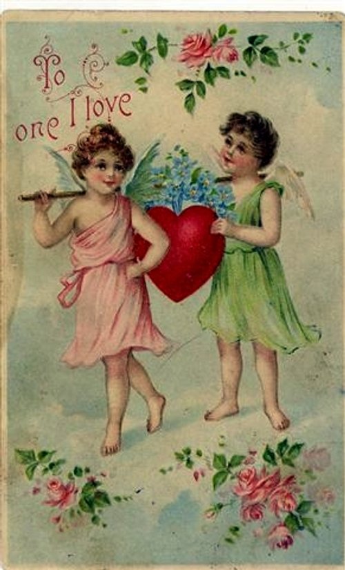 Victorian Valentine Cherubs Heart Roses Greeting Card