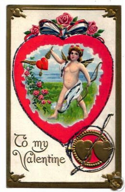 Victorian Valentine's Day Card with Cupid and Heart Design