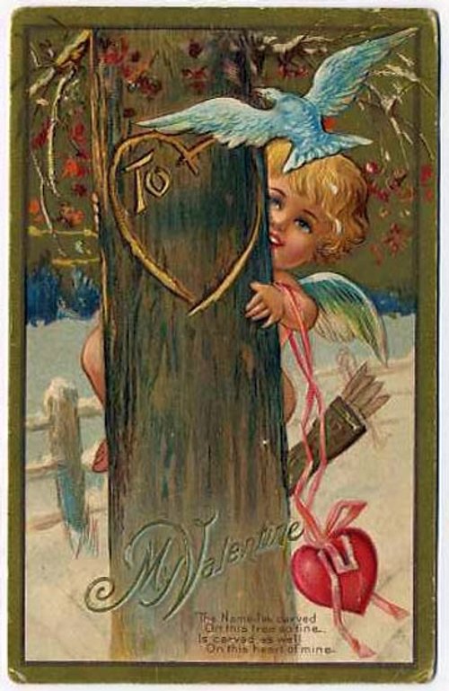 Victorian Valentine Card with Cherub & Bluebird – My Valentine Greeting