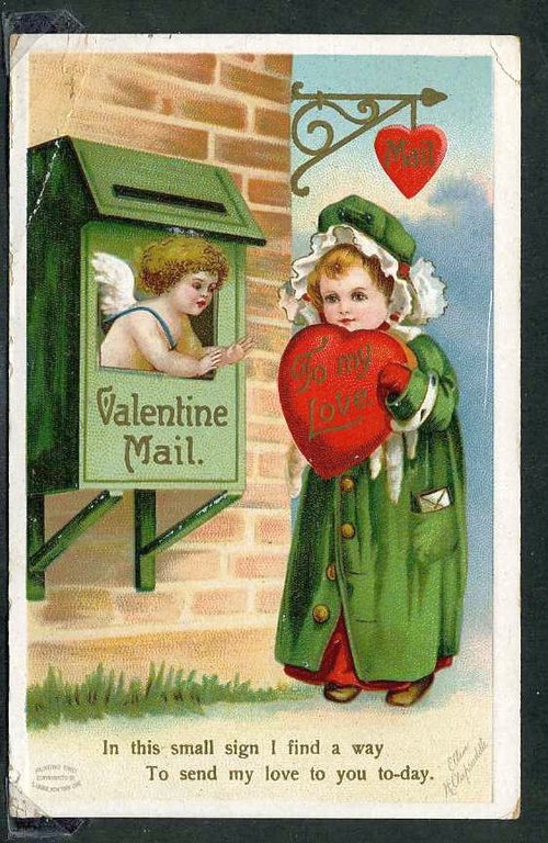 Victorian Valentine Mail Cherub Die-Cut Greeting Card