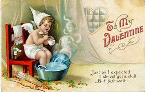 Vintage Valentine Cherub Bathing Comic Relief Card Early 1900s
