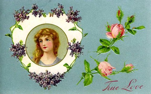 Victorian Lilac Portrait Greeting Card with 'True Love' Text