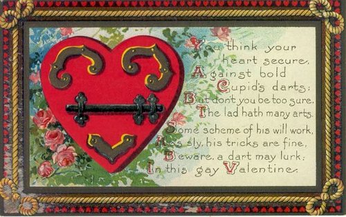 Victorian Valentine Cupid's Darts Love Poem Greeting Card