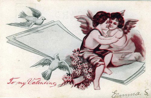 Victorian Valentine Cherubs & Doves Greeting Card