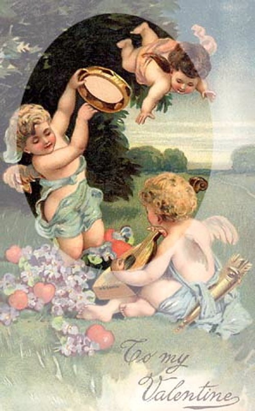 Victorian Cherub Valentine Card with Putti and Floral Design