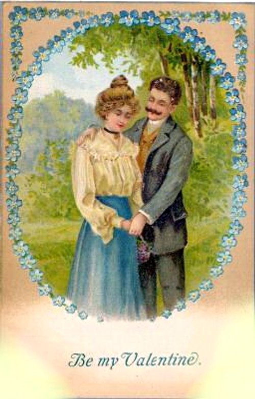 Victorian Valentine Card: Young Couple Under Tree, 1890s