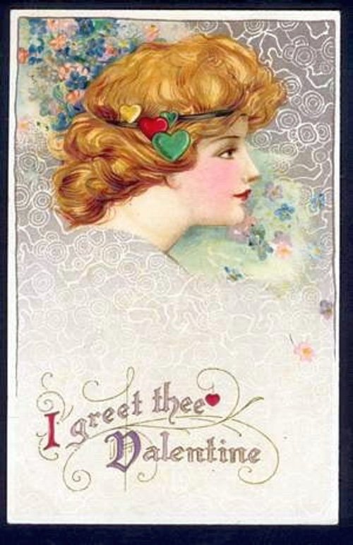 Vintage Valentine's Day Greeting Card with Golden-Haired Woman