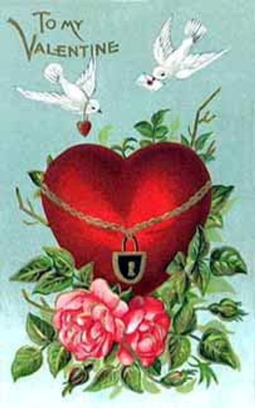Victorian Valentine's Day Card with Doves & Red Heart