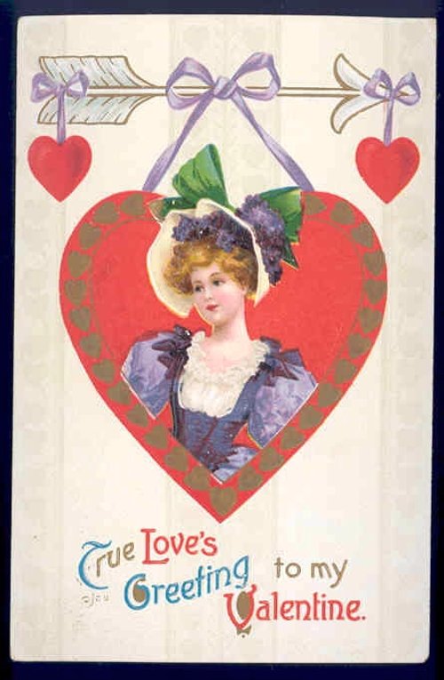 Victorian Valentine's Day Greeting Card with Elegant Woman Portrait