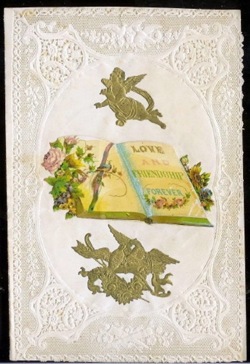Victorian Love Book Angel Cherub Die-Cut Greeting Card