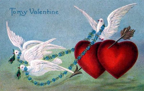 Victorian Valentine Doves & Hearts Greeting Card