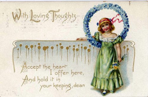 Victorian Girl with Forget-Me-Not Wreath Love Greeting Card