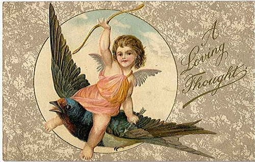 Victorian Cherub with Bird Loving Thought Greeting Card