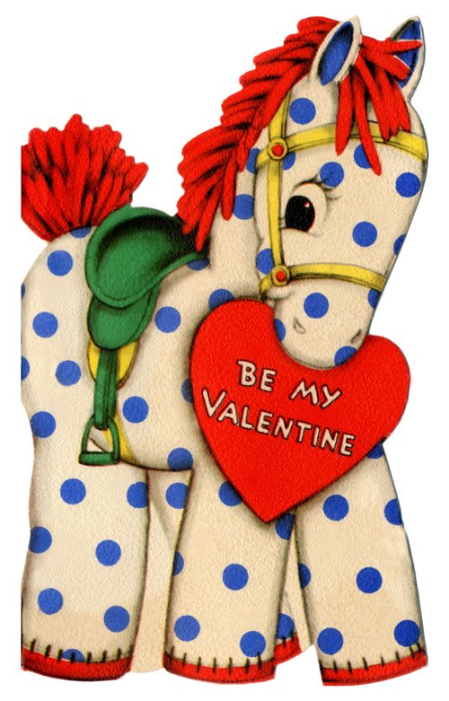 Vintage 1920s Valentine Card Die-Cut Spotted Horse with Heart