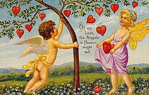 Victorian Cherub Valentine Card with Hearts & Love Message
