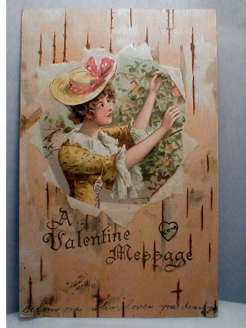 Edwardian Valentine Message Card with Gibson Girl in Straw Hat