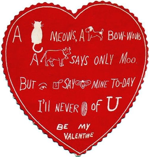 Vintage Cat Dog Valentine Card - 'Meows & Bow-Wows' Red Heart