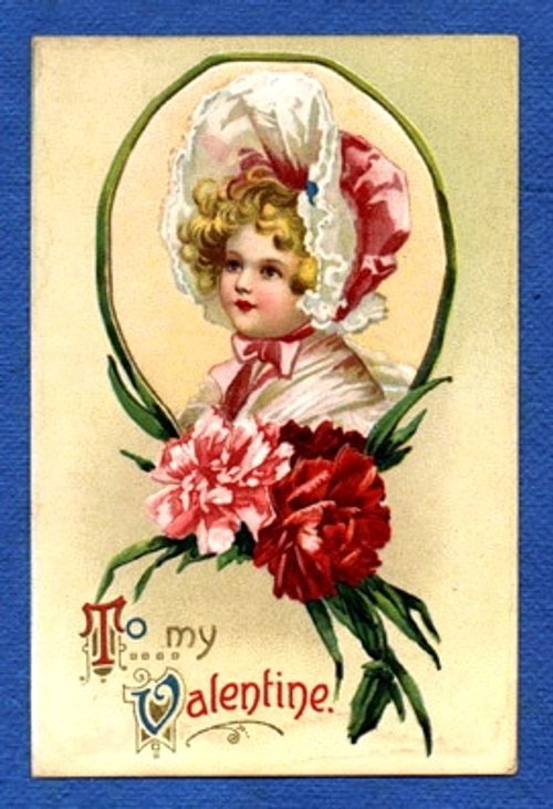 Victorian Valentine's Day Greeting Card with Girl in Bonnet