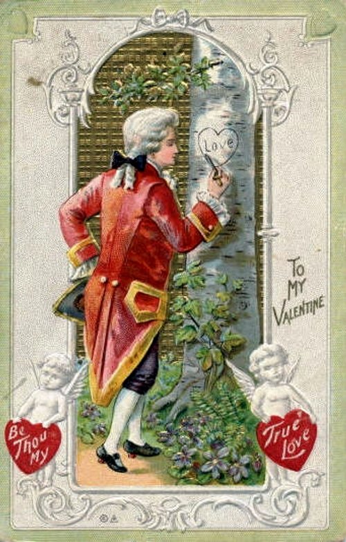 Victorian Valentine's Day Card with Cherubs and Gallant Suitor