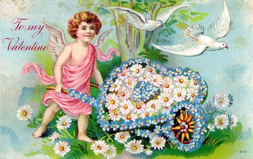Victorian Valentine's Day Cupid & Daisies Greeting Card