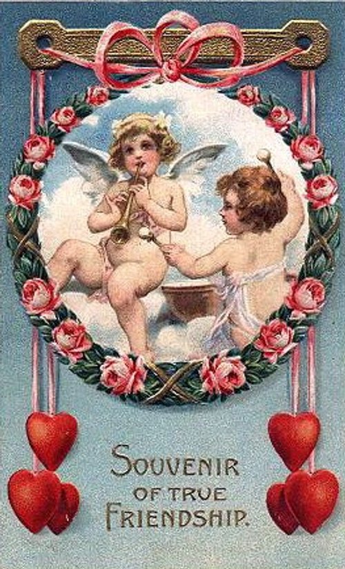 Victorian Cherub Friendship Greeting Card with Roses | 1890s