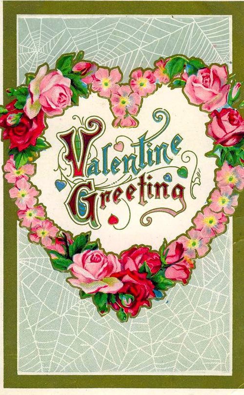 Victorian Valentine Greeting Card with Heart-Shaped Floral Border