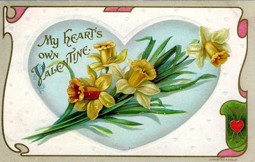 Victorian Valentine's Day Greeting Card with Daffodils