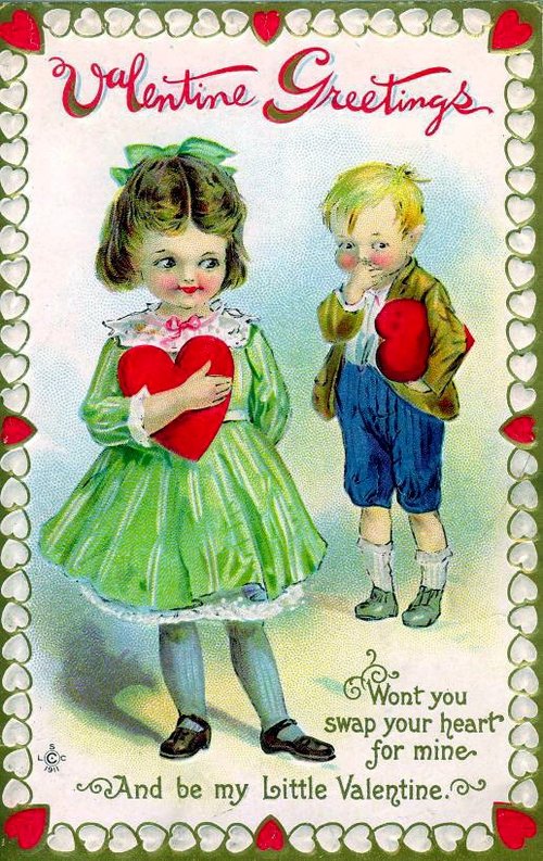Vintage Valentine's Day Greeting Card with Children, 1900s