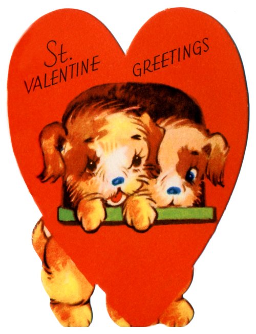 Vintage St. Valentine Greetings Card Two Puppies Die-Cut Heart