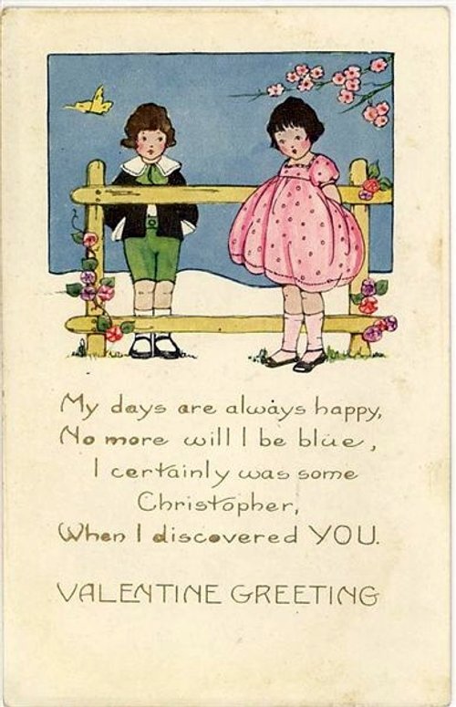 Vintage 1920s Valentine Greeting Card Boy Girl Love Couple
