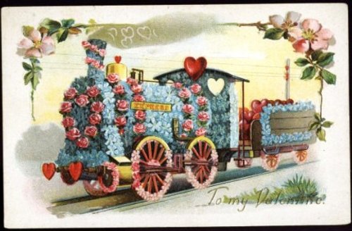 Victorian Floral Train Valentine Card - Antique Romantic
