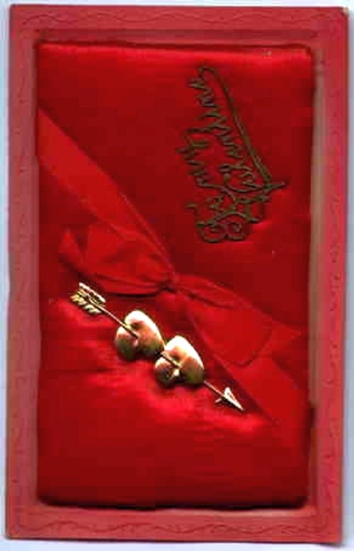 Vintage Red Velvet Valentine Card with Hearts & Arrow