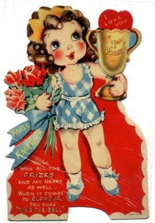 Vintage 1920s Girl with Flowers Valentine's Day Greeting Card