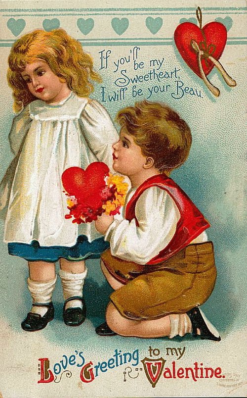 Edwardian Valentine Greeting Card with Children & Heart