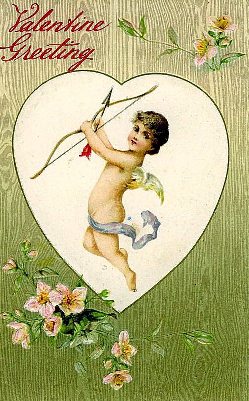Victorian Valentine Greeting Card with Cherub & Heart Design