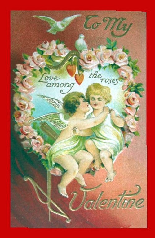 Victorian Valentine Cherubs Roses Chromolithograph Greeting Card